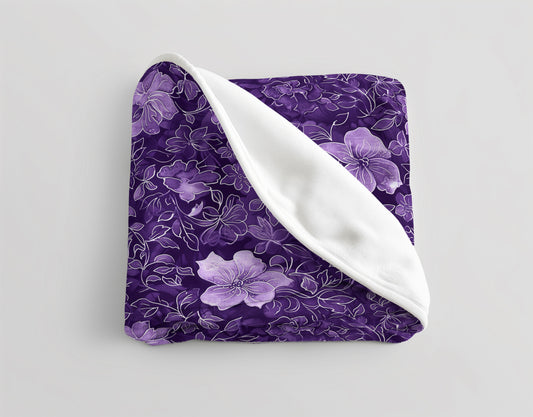 Regal Purple Blossoms Velveteen Fleece Throw Blanket