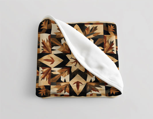 Tan Barn Quilt-Inspired Plush Throw Blanket - Cozy Geometric Velveteen Fleece Accent