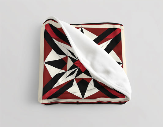 Red, Black and White Barn Quilt-Inspired Plush Throw Blanket - Cozy Geometric Velveteen Fleece Accent