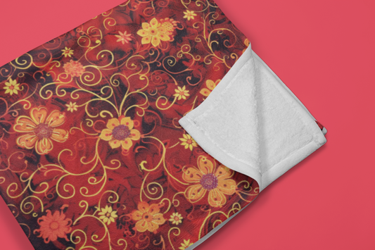 Enchanted Garden Red and Yellow Floral Fleece Blanket