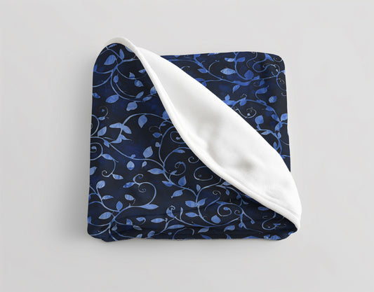 Midnight Vines Deep Blue Floral Vine Velveteen Fleece Throw Blanket