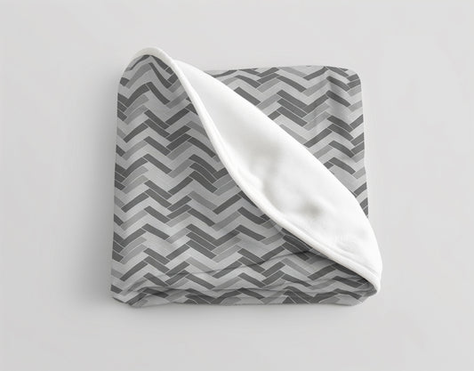 Grey Herringbone Zig Zag Lines Velveteen Fleece Throw Blanket