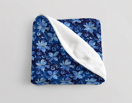 Blue Serenity Harmonious Floral - Velveteen Fleece Throw Blanket