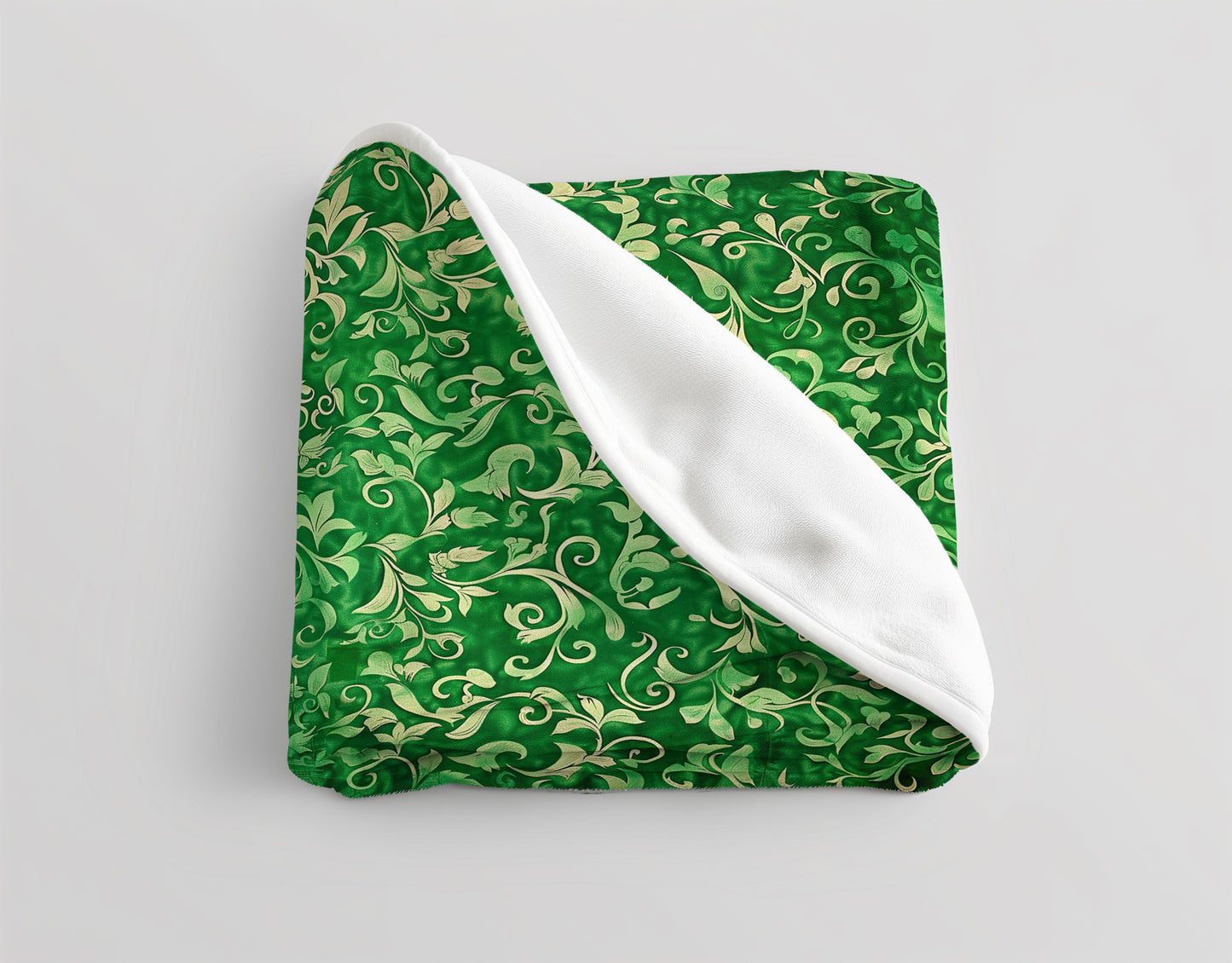 Verde Vibrance Spirited Green and Cream Floral Velveteen Fleece Throw Blanket