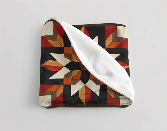 Black/Red/Orange Barn Quilt-Inspired Plush Throw Blanket - Cozy Geometric Velveteen Fleece Accent