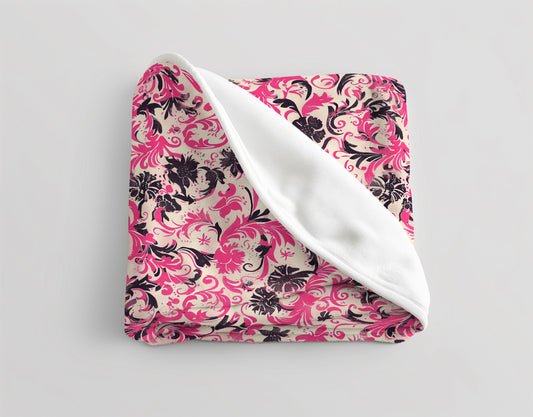 Pink and Black Floral Fantasy Velveteen Fleece - Throw Blanket