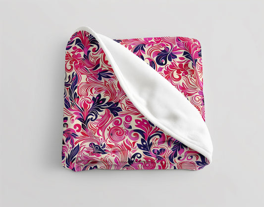 Bold and Beautiful Pink and Purple Floral Whirl - Velveteen Fleece Throw Blanket