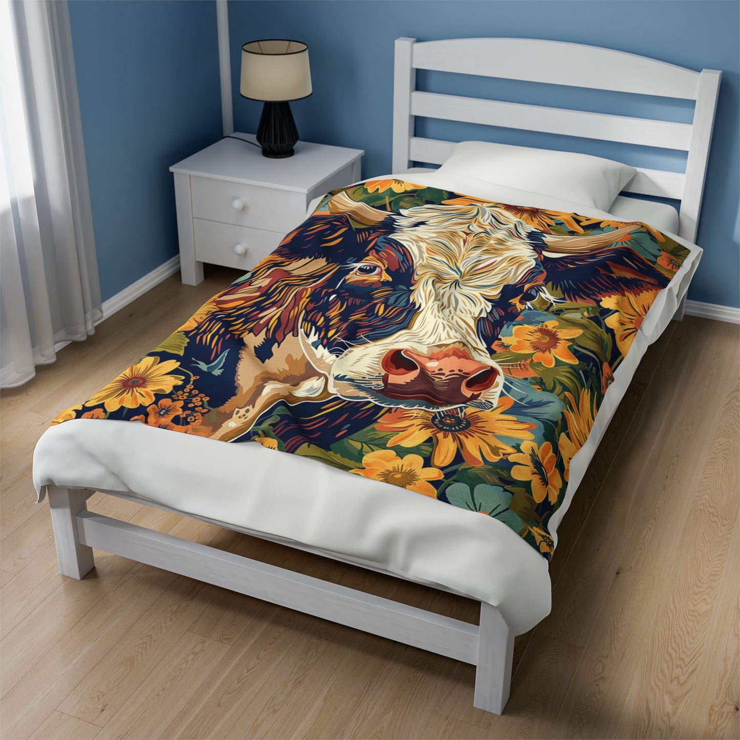 Floral Fable Cow Fleece Throw Blanket