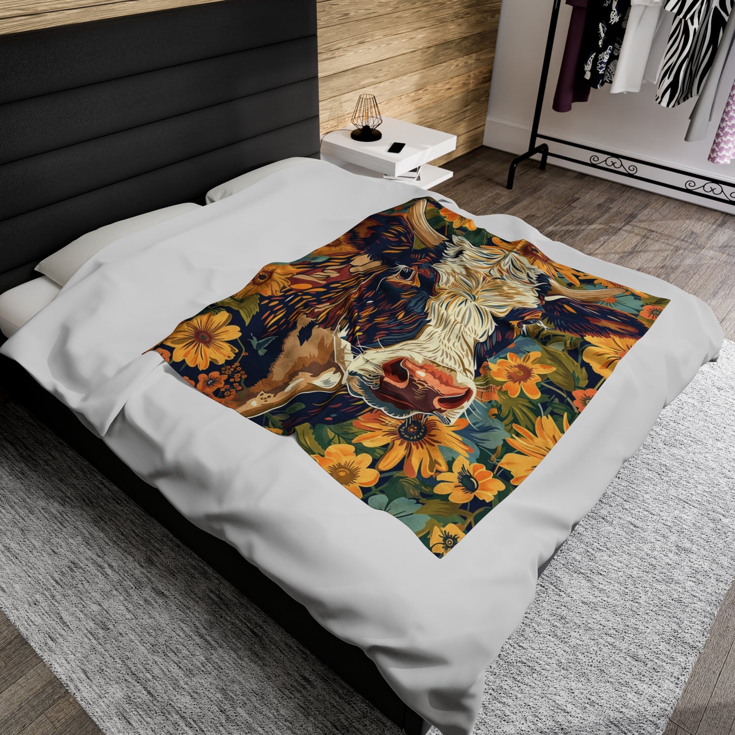 Floral Fable Cow Fleece Throw Blanket