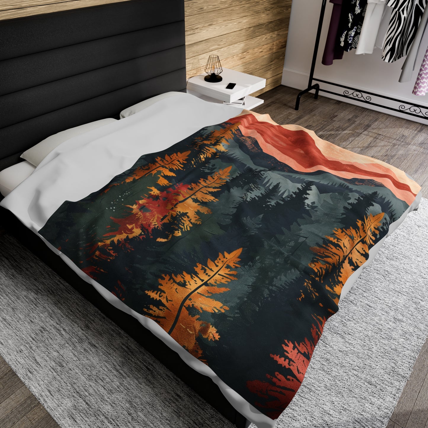 Velveteen Fleece Forest Blanket: Autumn Woodland Beauty