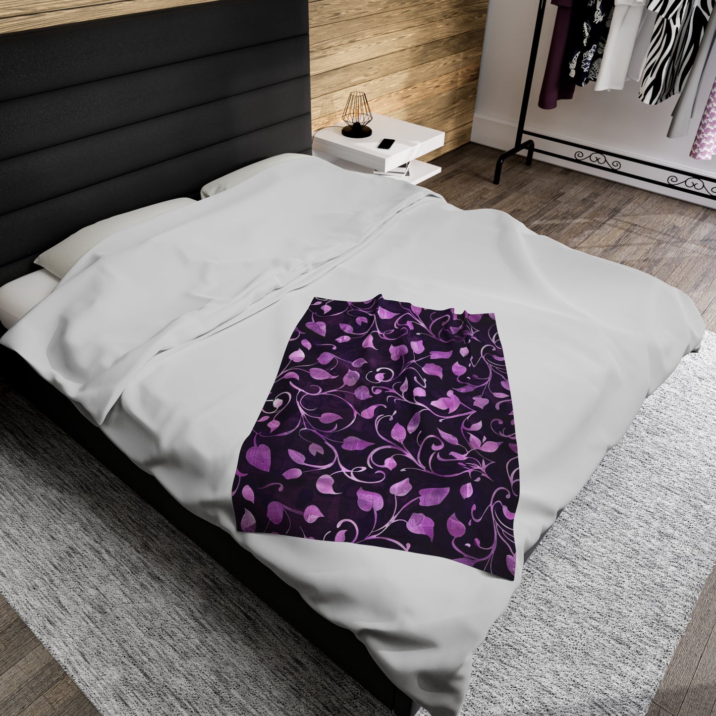 Midnight Whispers Lavender Vines - Velveteen Fleece Throw Blanket