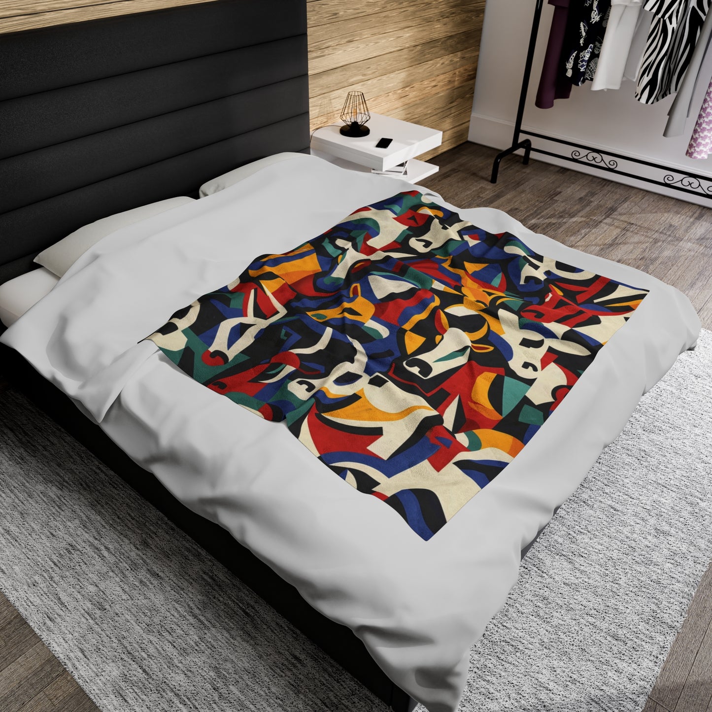 Picasso's Bovine Mosaic Velveteen Fleece Throw Blanket