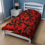 Crimson Contrast Striking Red and Black Floral Elegance Velveteen Fleece Throw Blanket
