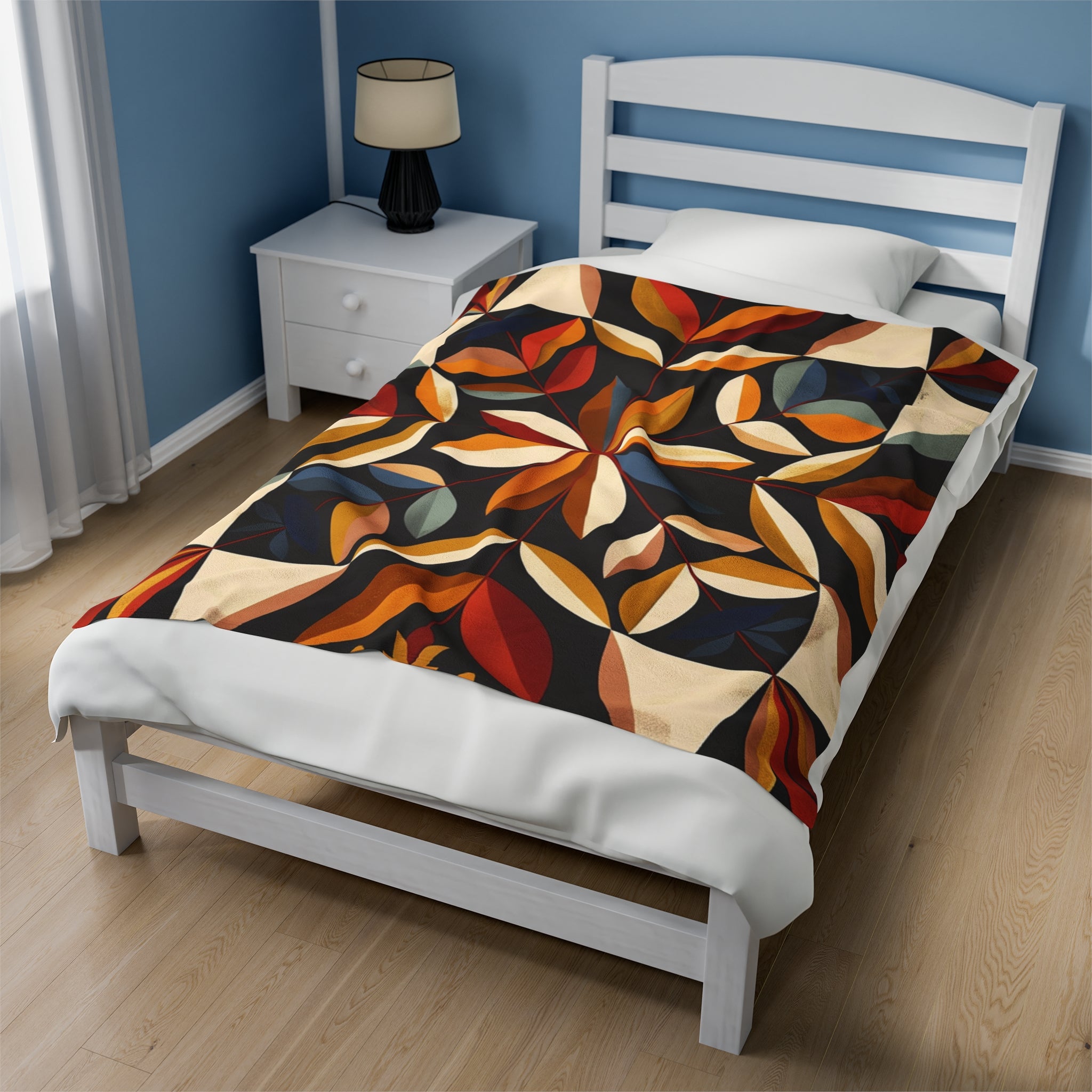 Tan/Blue/Red Multicolor Barn Quilt-Inspired Plush Throw Blanket - Cozy Geometric Velveteen Fleece Accent