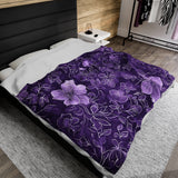Regal Purple Blossoms Velveteen Fleece Throw Blanket