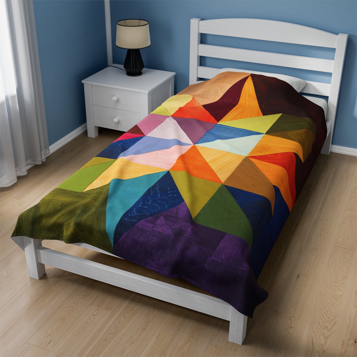 Kaleidoscope of Colors: A Vibrant Barn Quilt Velveteen Fleece Throw Blanket