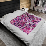Floral Symphony in Pink and Magenta Velveteen Fleece Throw Blanket