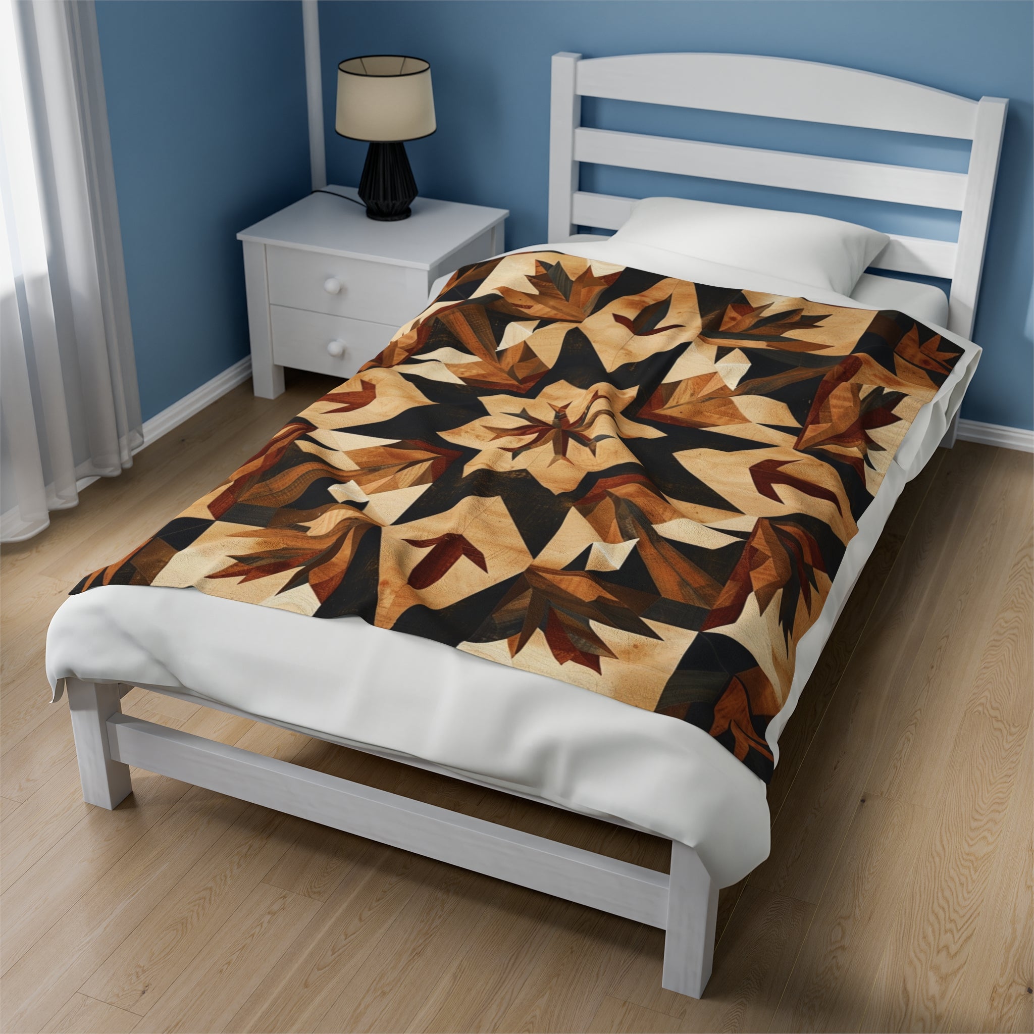Tan Barn Quilt-Inspired Plush Throw Blanket - Cozy Geometric Velveteen Fleece Accent