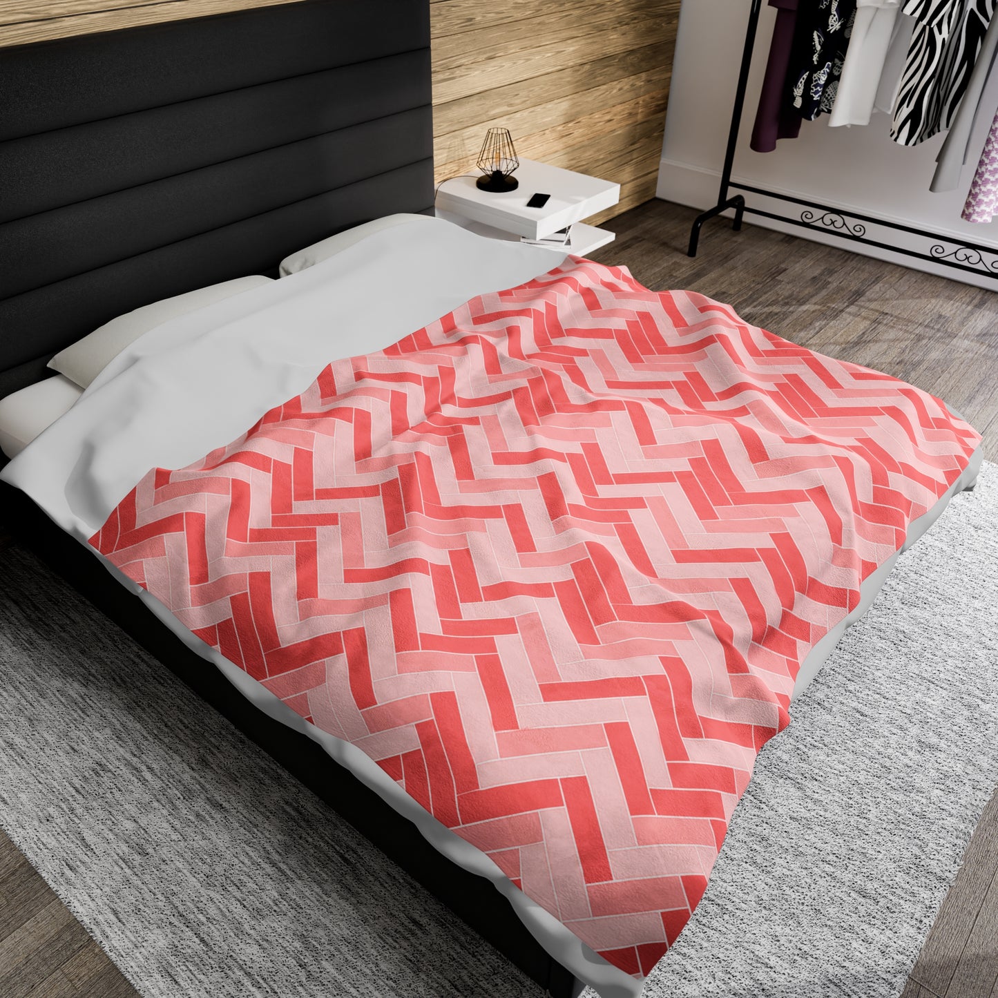 Pink Herringbone Zig Zag Lines Throw Blanket