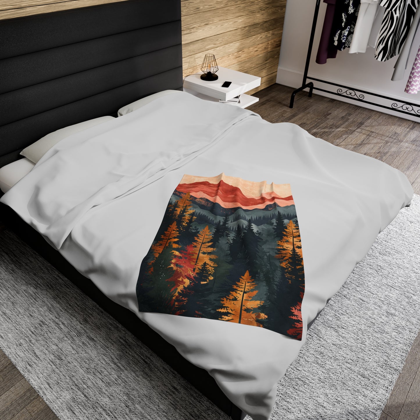 Velveteen Fleece Forest Blanket: Autumn Woodland Beauty