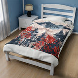Velveteen Fleece Forest Blanket: Red White and Blue Woodland Beauty