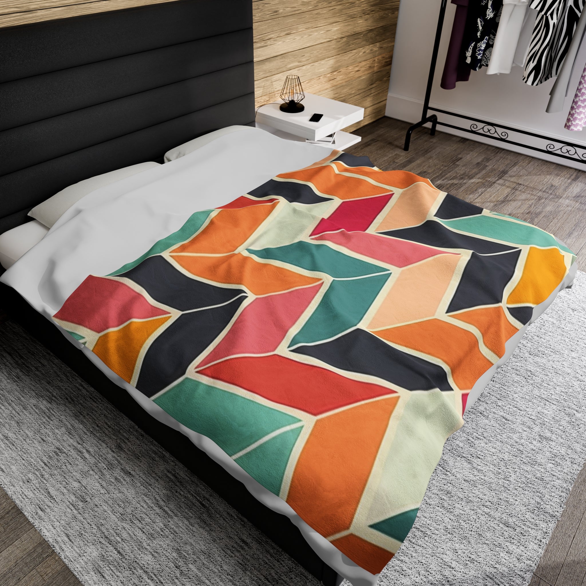 Chevron Charm Modern Multi-Colored Geometric Velveteen Fleece Throw Blanket
