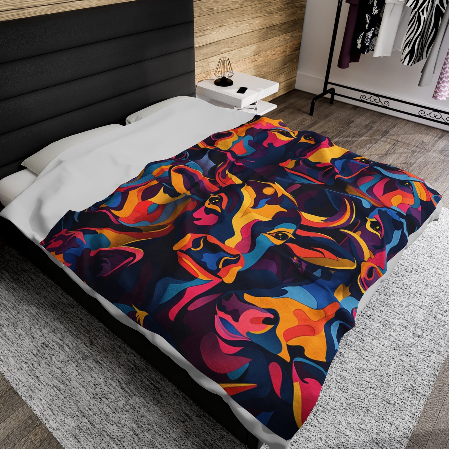 Surreal Spectrum Cow Velveteen Fleece Throw Blanket