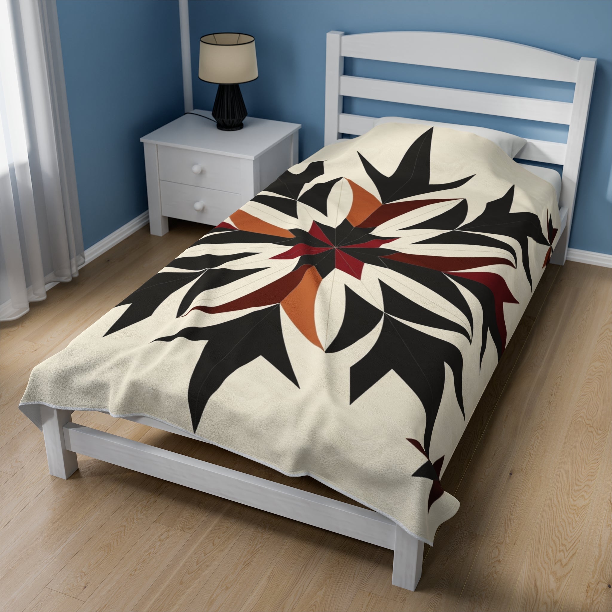 Autumn Starburst Barn Quilt Velveteen Fleece Throw Blanket