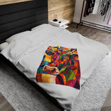 Vibrant Mosaic Cow Velveteen Fleece Throw Blanket