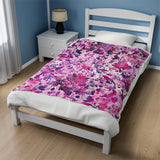 Floral Symphony in Pink and Magenta Velveteen Fleece Throw Blanket