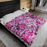 Floral Symphony in Pink and Magenta Velveteen Fleece Throw Blanket