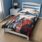 Velveteen Fleece Forest Blanket: Red White and Blue Woodland Beauty