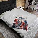 Velveteen Fleece Forest Blanket: Red White and Blue Woodland Beauty