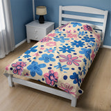 Blue and Pink Floral Harmony Throw Blanket: Luxurious Comfort Plush Throw Blanket - Cozy Floral Velveteen Fleece Accent