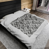 Grey Herringbone Zig Zag Lines Velveteen Fleece Throw Blanket