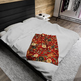 Autumn Harvest Festive Red and Gold Floral Velveteen Fleece Throw Blanket