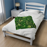 Verdant Vines Green Floral - Velveteen Fleece Throw Blanket