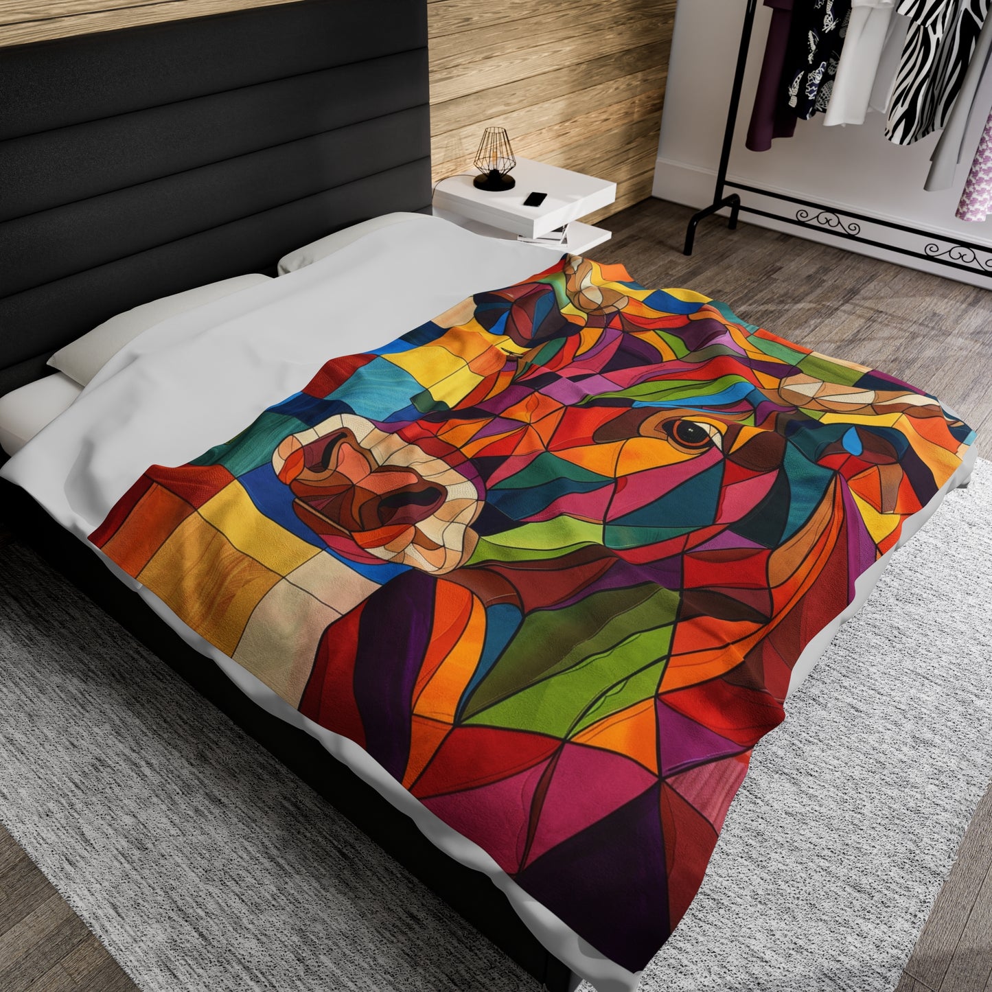 Vibrant Mosaic Cow Velveteen Fleece Throw Blanket