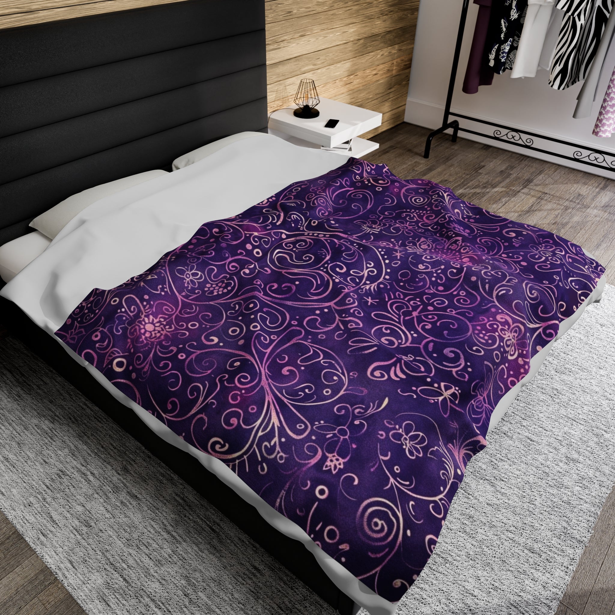 Enchanted Twilight Mystical Floral Swirls - Velveteen Fleece Throw Blanket