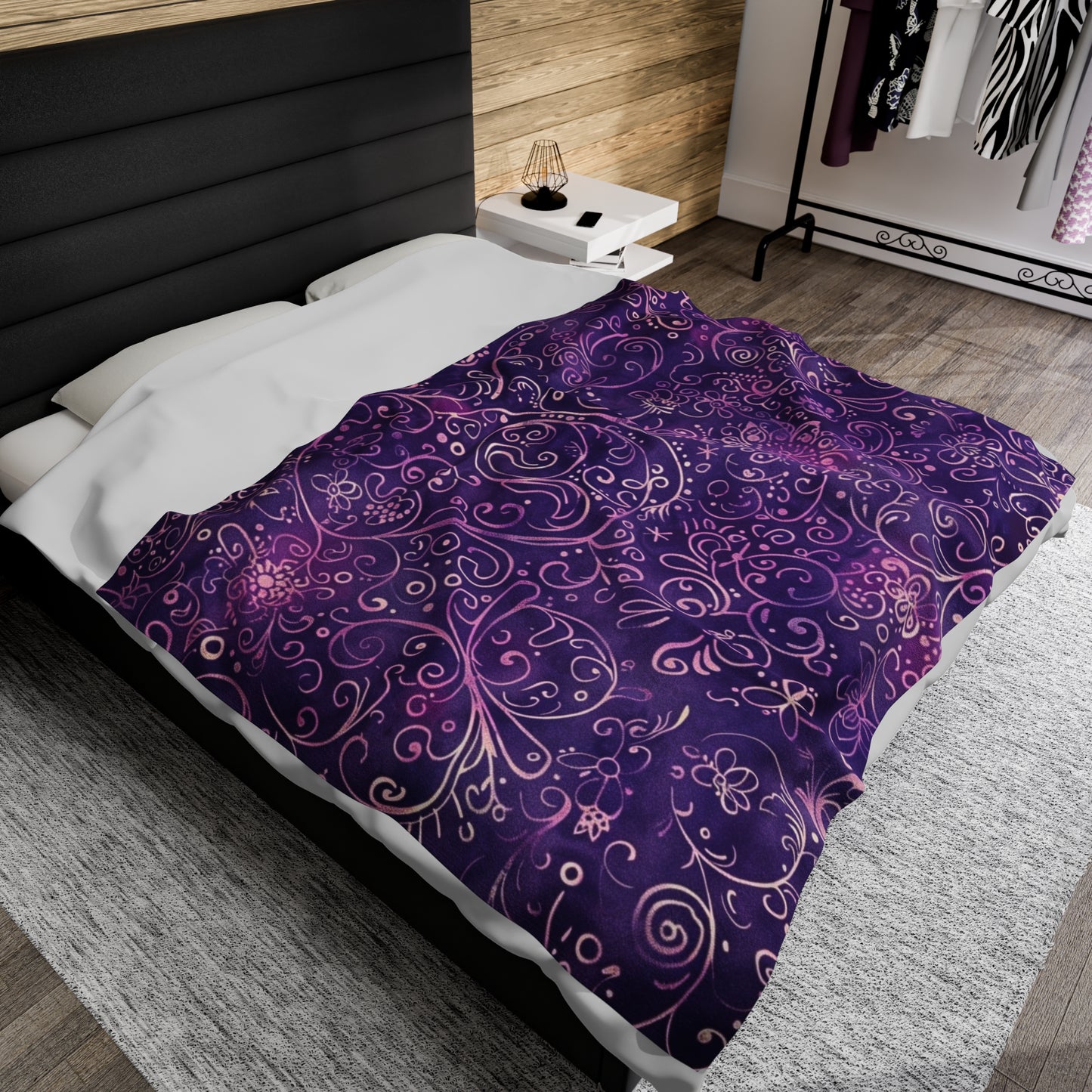 Enchanted Twilight Mystical Floral Swirls - Velveteen Fleece Throw Blanket