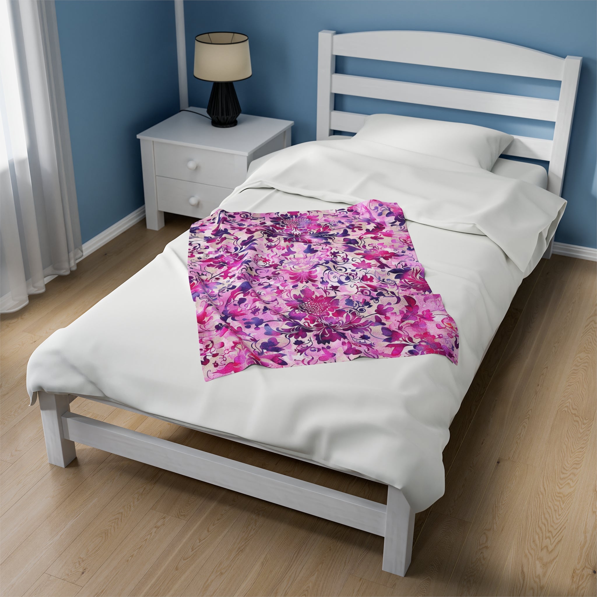 Floral Symphony in Pink and Magenta Velveteen Fleece Throw Blanket