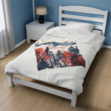 Velveteen Fleece Forest Blanket: Red White and Blue Woodland Beauty