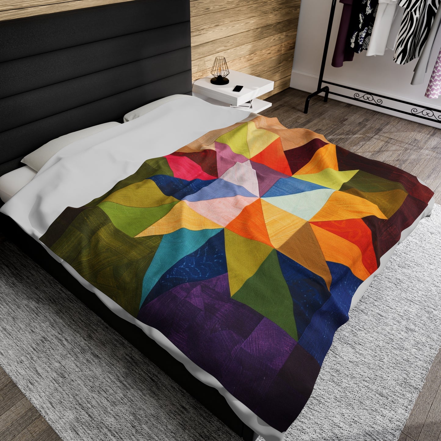 Kaleidoscope of Colors: A Vibrant Barn Quilt Velveteen Fleece Throw Blanket