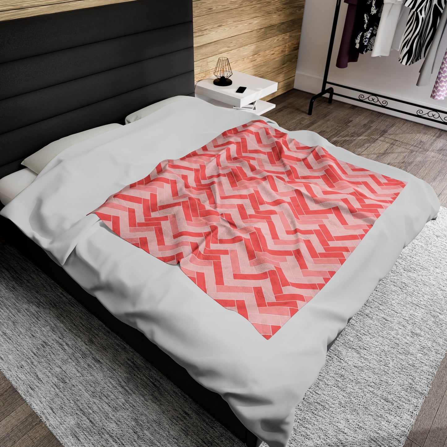 Pink Herringbone Zig Zag Lines Throw Blanket