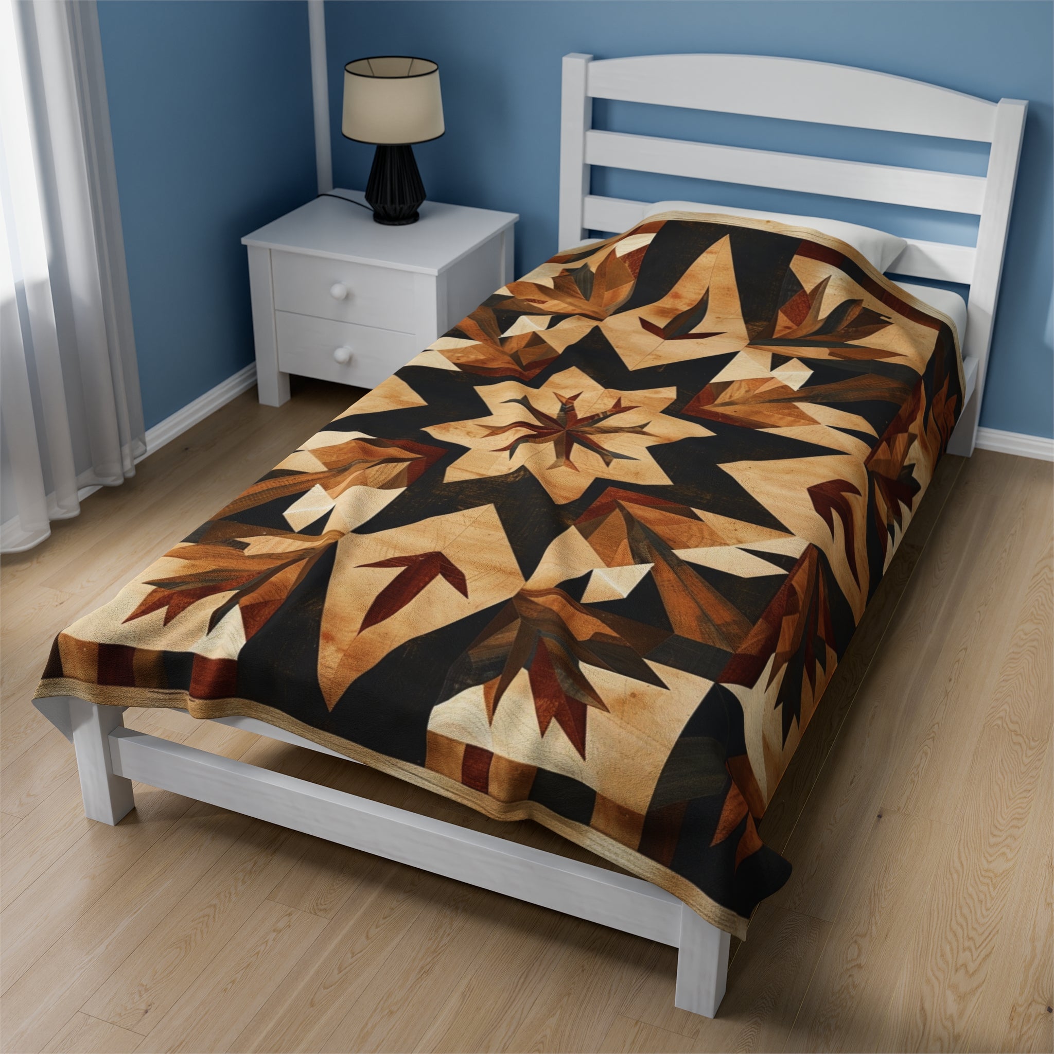 Tan Barn Quilt-Inspired Plush Throw Blanket - Cozy Geometric Velveteen Fleece Accent