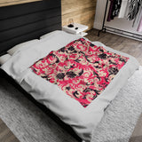Pink and Black Floral Fantasy Velveteen Fleece - Throw Blanket
