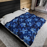 Blue Serenity Harmonious Floral - Velveteen Fleece Throw Blanket