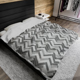 Grey Herringbone Zig Zag Lines Velveteen Fleece Throw Blanket