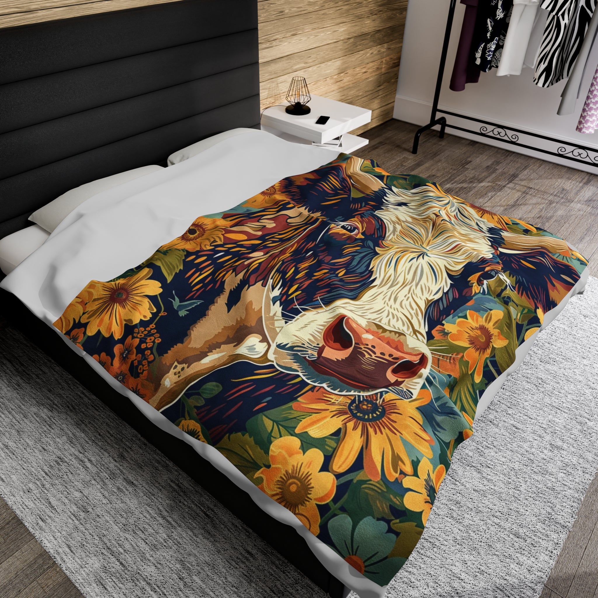 Floral Fable Cow Fleece Throw Blanket