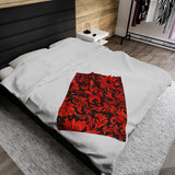 Crimson Contrast Striking Red and Black Floral Elegance Velveteen Fleece Throw Blanket